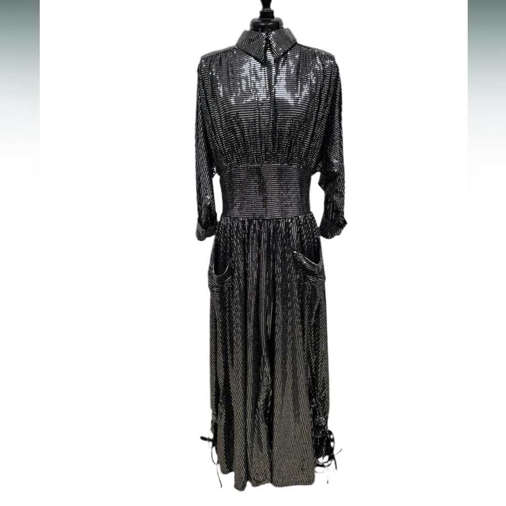 NWT Batsheva Goldie Dress in Silver Sequin Designer Luxury Celeb Style - Picture 4 of 16